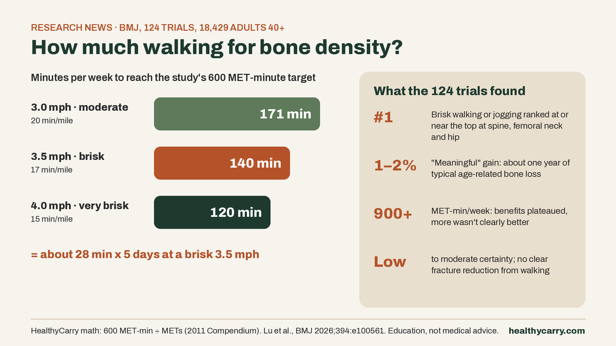 How Much Walking for Bone Density? 124 Trials Point to About 2–3 Hours a Week